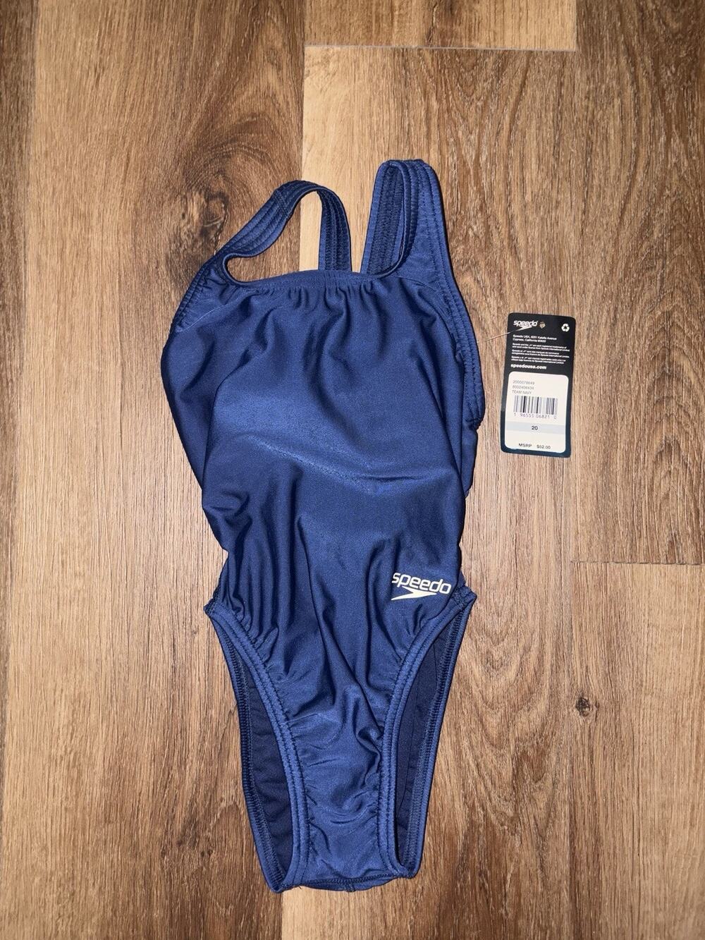 NWT Speedo One-Piece Swimsuit Team Navy Blue Size 20 Competitive Swimwear